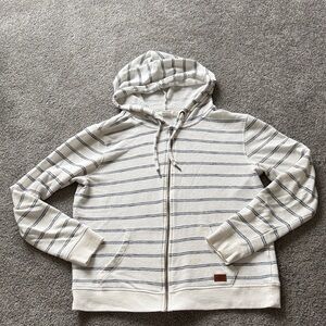 Roxy White and Blue Striped Zip-Up Sweater